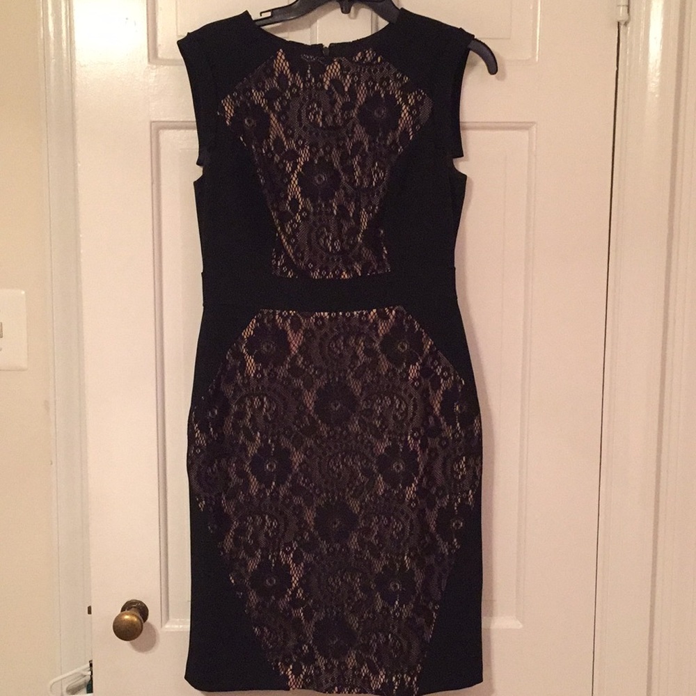 Adrianna Papell Lace Insert Crepe Sheath Dress
